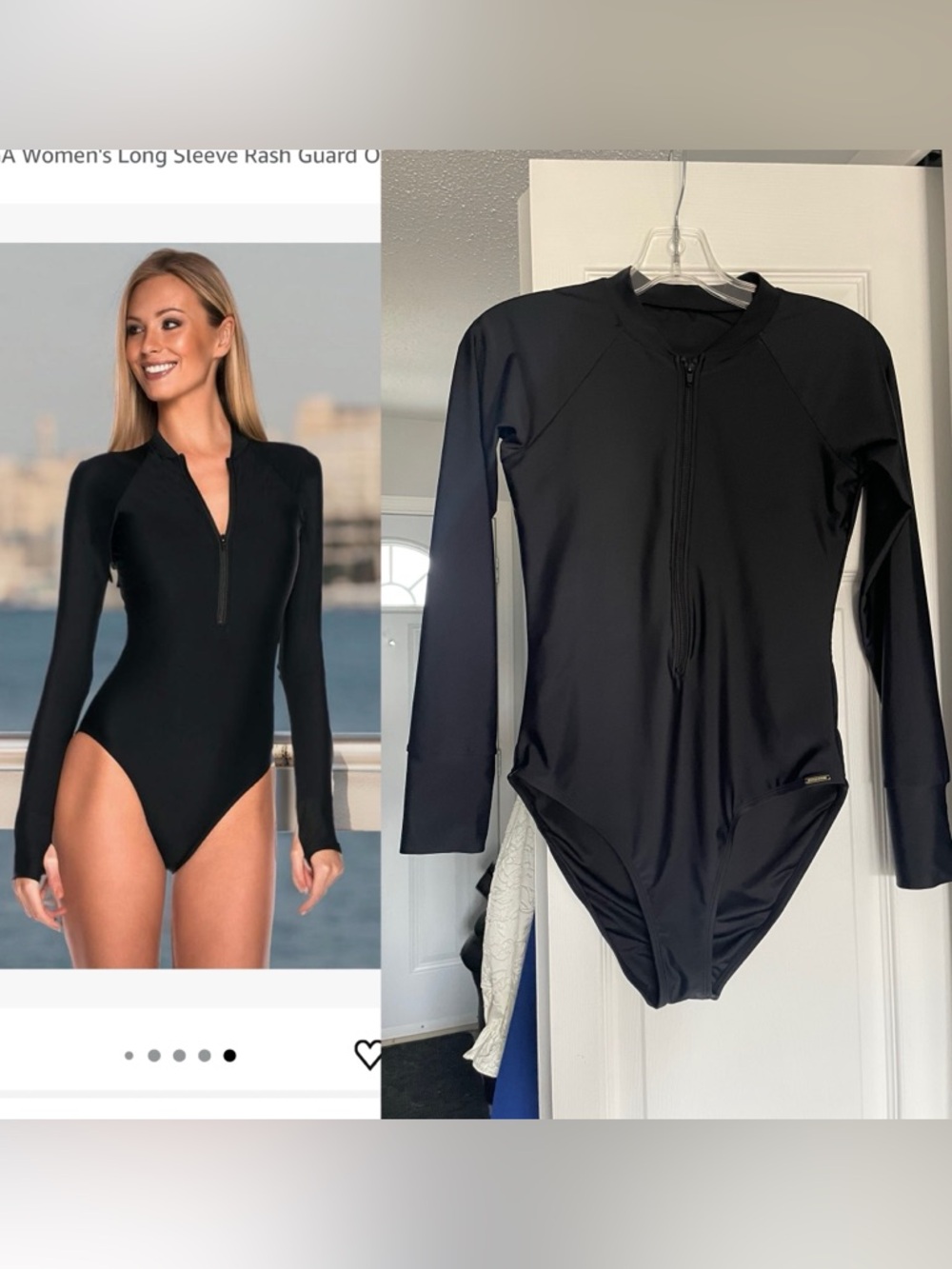 Relleciga One Piece Rash Guard Bathing Surf Swimsuit. Zip Front. Black. Small